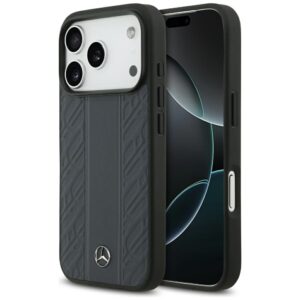 Dėklas Mercedes Leather Laurel Leaves Stripes MagSafe Apple iPhone 17 Pro blue