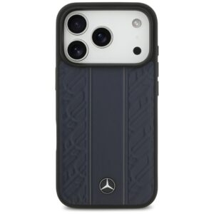 Dėklas Mercedes Leather Laurel Leaves Stripes MagSafe Apple iPhone 17 Pro blue - Image 3