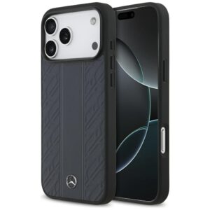 Dėklas Mercedes Leather Laurel Leaves Stripes MagSafe Apple iPhone 17 Pro Max blue
