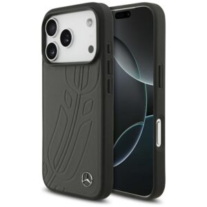 Dėklas Mercedes Leather Large Laurel Leave MagSafe Apple iPhone 17 Pro antracyt