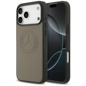 Dėklas Mercedes Leather Vintage Logo MagSafe Apple iPhone 17 Pro Max taupe