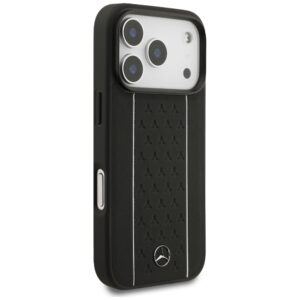 Mercedes Leather Star Pattern Stripes MagSafe dėklas Apple iPhone 17 Pro juodos spalvos - Image 1
