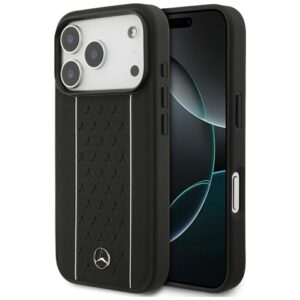 Mercedes Leather Star Pattern Stripes MagSafe dėklas Apple iPhone 17 Pro juodos spalvos - Image 2
