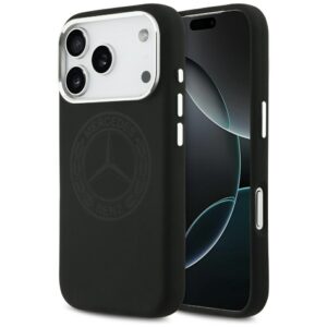 Dėklas Mercedes Silicone Vintage Logo MagSafe Apple iPhone 17 Pro juodos spalvos