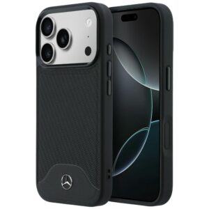 Dėklas Mercedes Leather Wood Effect and Curve MagSafe Apple iPhone 17 Pro juodos spalvos