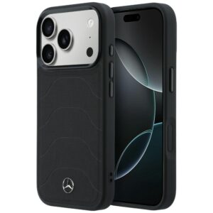 Dėklas Mercedes Leather Mesh with Bow Line MagSafe Apple iPhone 17 Pro juodos spalvos