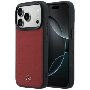 Dėklas Mercedes Leather Mesh with Bow Line MagSafe Apple iPhone 17 Pro red