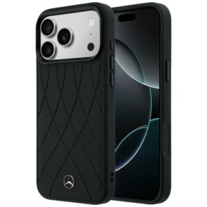 Dėklas Mercedes Leather with Crossed Lines MagSafe Apple iPhone 17 Pro juodos spalvos