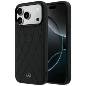 Dėklas Mercedes Leather with Crossed Lines MagSafe Apple iPhone 17 Pro Max juodos spalvos