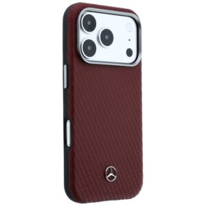 Dėklas Mercedes Leather Semi Wrap Wood Effect MagSafe Apple iPhone 17 Pro red - Image 4