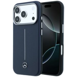 Dėklas Mercedes Leather Semi Wrap Iconic Line MagSafe Apple iPhone 17 Pro navy