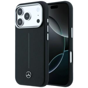 Dėklas Mercedes Leather Semi Wrap Iconic Line MagSafe Apple iPhone 17 Pro Max juodos spalvos