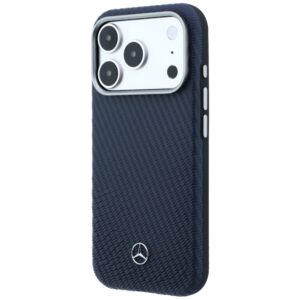 Dėklas Mercedes Leather Semi Wrap Wood Effect MagSafe Apple iPhone 17 Pro navy - Image 2