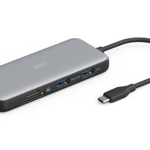 Digitus DA-70915 knyginių kompiuterių dokas / jungčių replikatorius Vielinis USB 3.2 Gen 2 (3.1 Gen 2) Type-C Juoda, Pilka