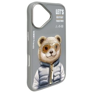 Nimmy dėklas Apple iPhone 16 6.1" pilkos spalvos Cool&Cute 2.0 Bear - Image 4