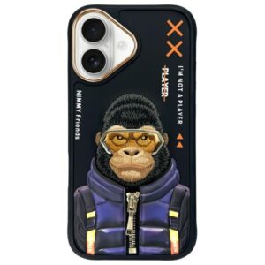 Nimmy dėklas Apple iPhone 16 6.1" juodos spalvos Cool&Cute 2.0 Monkey