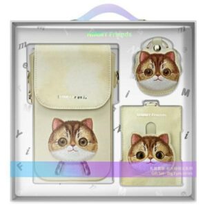 Nimmy 3in1 Set phone bag + wallet + locator case khaki Big Eyed Pet 2.0 Cat