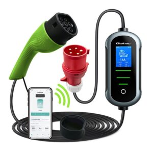 Qoltec 52436 Mobilus elektromobilio įkroviklis su 2 viename 2 tipo reguliavimu | 11 kW | 400 V | Wifi | TUYA | SMART LIFE | LCD | Nešiojamas | 5 m