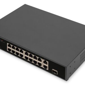 Digitus DN-95355 tinklo komutatorius Ne-valdomas Gigabit Ethernet (10/100/1000) Maitinimas per Eternetą (PoE) 1U Juoda - Image 1