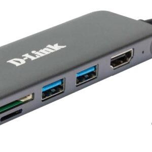 D-Link DUB-2327 knyginių kompiuterių dokas / jungčių replikatorius Vielinis C tipo USB Pilka