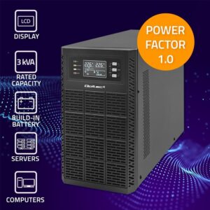 Qoltec 52282 Nepertraukiamo maitinimo šaltinis (UPS) | 3 kVA | 3000 W | Galios koeficientas 1.0 | LCD | EPO | USB | Prisijungęs - Image 3