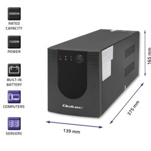 Qoltec 53777 Nepertraukiamo maitinimo šaltinis Line Interactive | Monolitas | 2000VA | 1200W - Image 3
