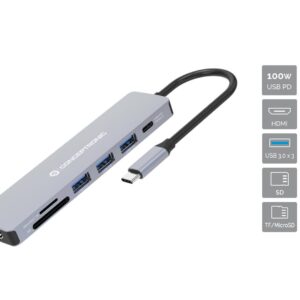 Conceptronic DONN19G knyginių kompiuterių dokas / jungčių replikatorius Vielinis USB 3.2 Gen 1 (3.1 Gen 1) Type-C Pilka