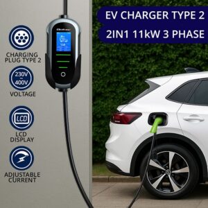 Qoltec 52720 Elektromobilio įkroviklis su 2in1 2 tipo reguliavimu | 11kW | 400V | CEE 16A | Wifi | TUYA | SMART LIFE | LCD | Nešiojamas | Sieninis įkroviklis | 5m - Image 2