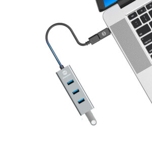 Grey USB Hub, 4 ports, including USB-C adapter - Image 2