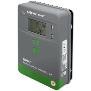 Qoltec 53662 Saulės įkrovimo valdiklis MPPT su temperatūros jutikliu 30A | 12V / 24V | LCD | 2x USB