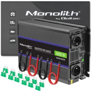 Qoltec 51929 Monolitinis įtampos keitiklis 6000 MS Wave | nuo 12V iki 230V | 3000/6000 | USB