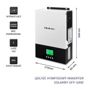 Qoltec 53876 Hibridinis saulės energijos keitiklis, neprijungtas prie tinklo 6kW | 2,4 kW | 80A | MPPT | Sinusas - Image 2