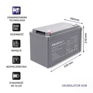 Qoltec 53038 AGM akumuliatorius | 12 V | 100Ah | maks. 1200A - Image 3