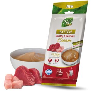 FARMINA N&D Prime Cat Cream with chicken & tuna kitten box – skanėstas kačiukui – 4x15g