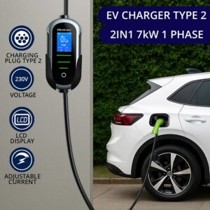 Qoltec 52721 Mobilus elektromobilio įkroviklis su 2in1 2 tipo reguliavimu | 7kW | 230V | CEE 32A | Wifi | TUYA | SMART LIFE | LCD | Nešiojamas | Sieninis įkrovimo įrenginys | 5m - Image 2