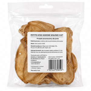 PETITTO Dried beef ear Mono - skanėstas šuniui - 5 vnt.