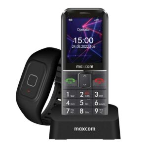 Maxcom Comfort MM735 with charging station + SOS wristband juodos spalvos