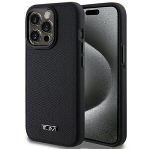Tumi TUHMP15LRBAK Apple iPhone 15 Pro 6.1" juodos spalvos kietas dėklas with Leather Ballistic Pattern and MagSafe - Image 1