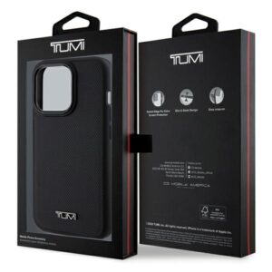 Tumi TUHMP15LRBAK Apple iPhone 15 Pro 6.1" juodos spalvos kietas dėklas with Leather Ballistic Pattern and MagSafe - Image 8