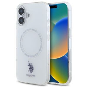US Polo USHMP16SHOCLDPW Apple iPhone 16 6.1" baltos spalvos IML Ring MagSafe