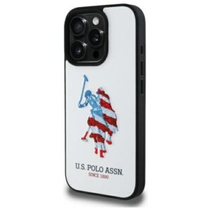 US Polo USHCP15XPUSH Apple iPhone 15 Pro Max 6,7" baltos spalvos Leather Big DH American Flag