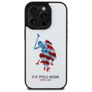 US Polo USHCP15XPUSH Apple iPhone 15 Pro Max 6,7" baltos spalvos Leather Big DH American Flag - Image 2