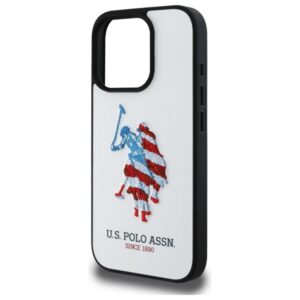 US Polo USHCP15XPUSH Apple iPhone 15 Pro Max 6,7" baltos spalvos Leather Big DH American Flag - Image 3
