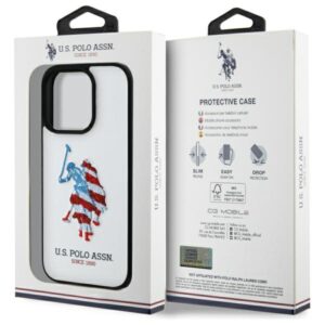 US Polo USHCP15XPUSH Apple iPhone 15 Pro Max 6,7" baltos spalvos Leather Big DH American Flag - Image 5