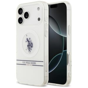 US Polo DH and Bottom Stripe Logo MagSafe dėklas Apple iPhone 17 Pro Max baltos spalvos - Image 1