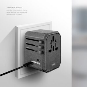 UNIQ Voyage World Charger Adapter 33W + 2xUSB + PD 18W + QC 3.0 charcoal grey (LITHOS Collec - Image 5