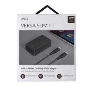 UNIQ Versa Slim Charger USB-C PD 18W + USB-C-USB-C Cable charcoal juodos spalvos (LITHOS Collect - Image 4