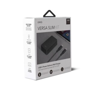 UNIQ Versa Slim Charger USB-C PD 18W + USB-C-USB-C Cable charcoal juodos spalvos (LITHOS Collect - Image 5