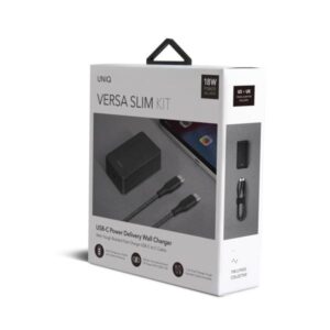 UNIQ Versa Slim Charger USB-C PD 18W + USB-C-USB-C Cable charcoal juodos spalvos (LITHOS Collect - Image 7