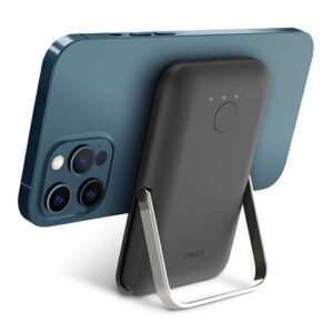 UNIQ Powerbank Hoveo 5000mAh USB-C 20W PD Fast charge Wireless Magnetic charcoal pilkos spalvos - Image 6